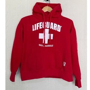 Lifeguard Maui Hawaii Hoodie Sweatshirt Red White Cross Logo Large Mens
